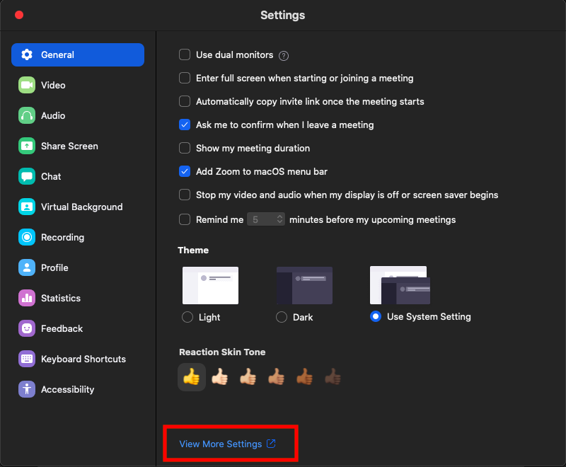 Zoom desktop app settings menu