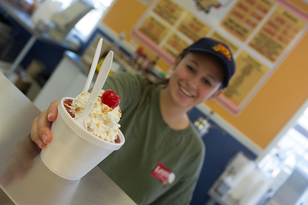 Ice cream sundae at Leo's Ice Cream