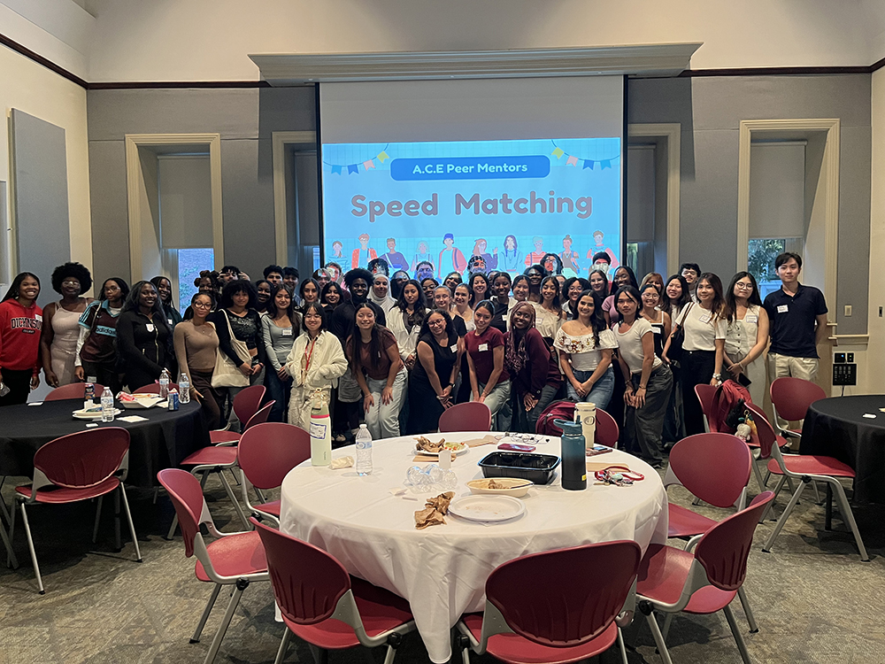 A group photo from an A.C.E. Peer Mentor speed matching event