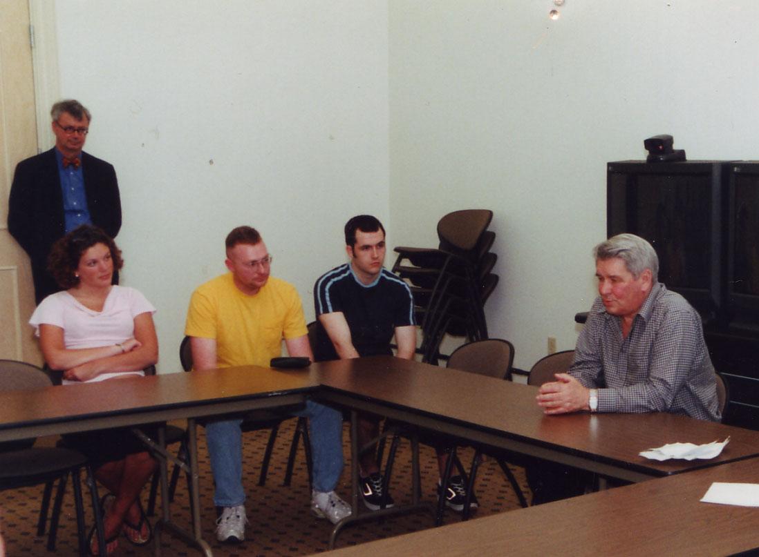 Professor Juri Afanasiev, right, speaks to students during his visit to Dickinson College.