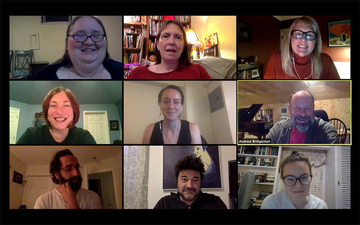 Zoom screenshot of alumni creative writing workshop