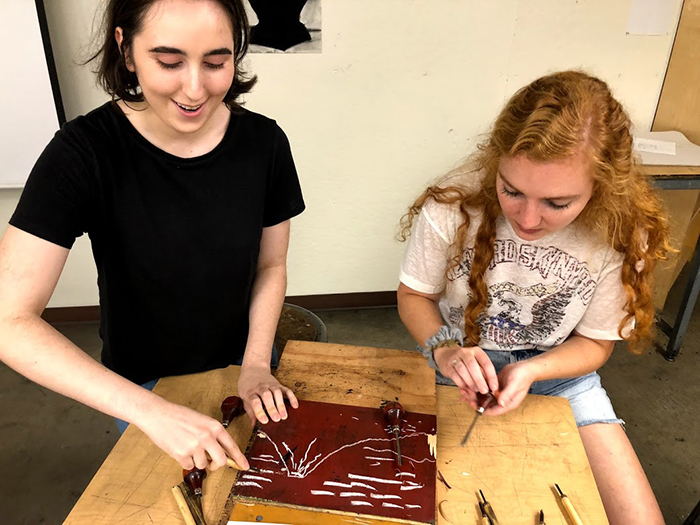 Students learned to make woodblock prints to deepen their understanding of the medium. Photo courtesy of Ren Wei.