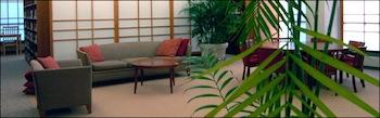 couches and japanese-style room dividers in the East Asian Studies reading room