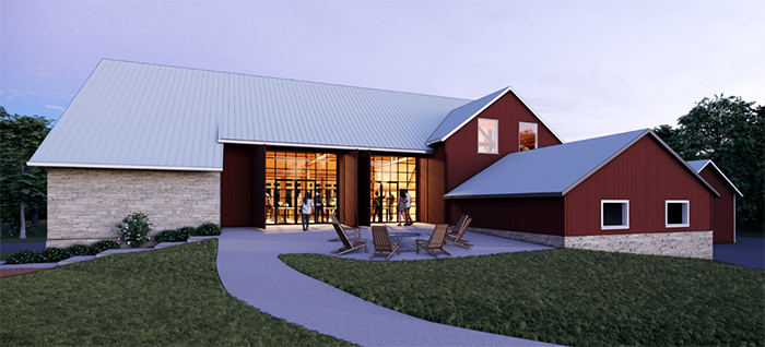 An artist's rendering of the proposed renovations, transforming a century-old barn into a hub for year-round learning, research and connection at Dickinson's College Farm.