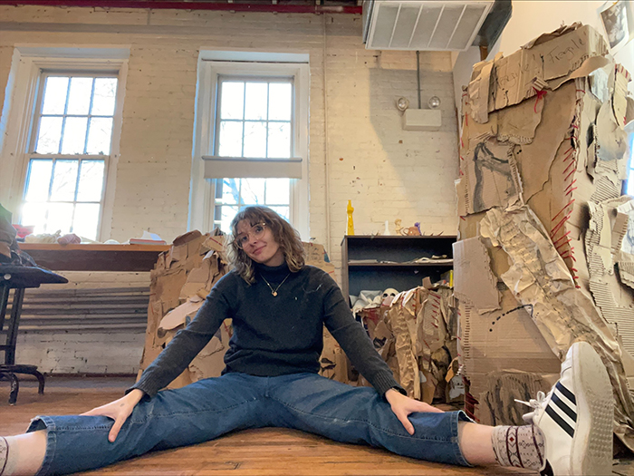 Bethany Petrunak '22 in her studio at Goodyear Gallery.