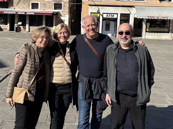 After attending Dickinson's 60th-anniversary celebration of the Bologna study-abroad program this past October, these four longtime friends spent a week together in Venice. Left to right:  Beth Fagan '75, Nancy Hoof '75, Bill Wallace '74 and Erik Denker '75. 