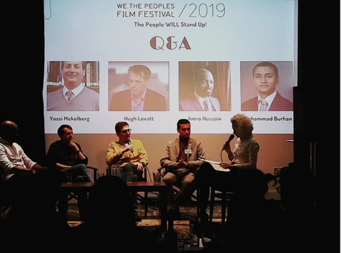 Muhammad Burhan '21, second from right, was invited by the Westminster branch of the United Nations Association to take part in a panel discussion at the We the Peoples Film Festival in London.