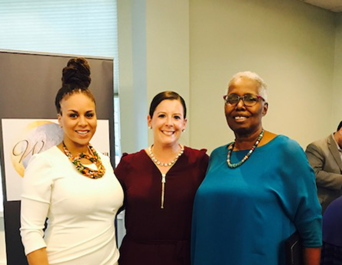 At the awards ceremony, from left: Yewande Austin, Honorary U.S. Cultural Ambassador and founder of the Global Institute for Diversity and Change; Lindsay Bowman '04; and Joyce Bylander, dean and vice president for student life.