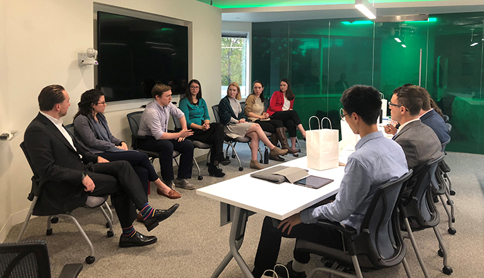 Students met with alumni working in tech fields during a trip to Enterprise Knowledge and pureIntegration, in Washington, D.C.