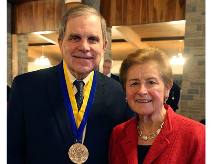 Charlie '65, P'89 and Trudy P'89 Craig in 2023, after he accepted Alfred State College's Presidential Medal. Craig earned Dickinson's Distinguished Alumni Award in 2020.