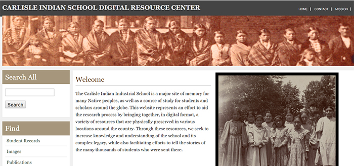 Screen shot of the Carlisle Indian School online portal.