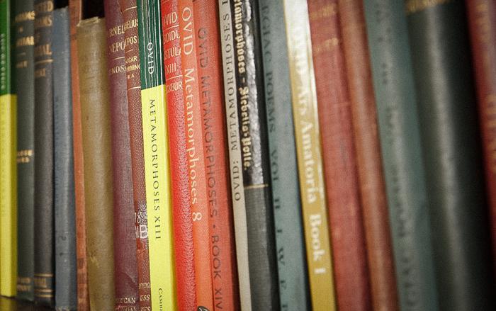 latin books on a shelf