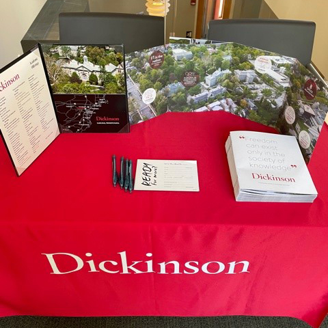 Table display for Dickinson's 2021 College Fair