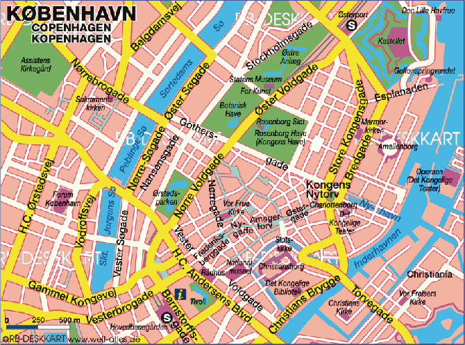 Map of Copenhagen, Denmark.