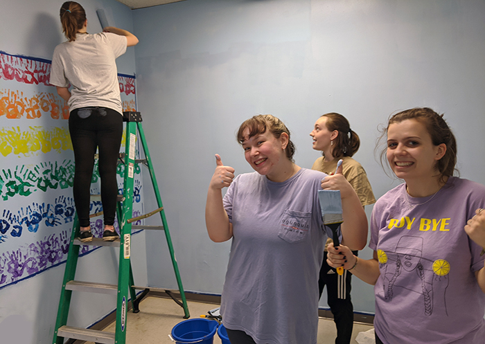 Dickinson students in Delta Nu began the playroom refresh by removing all items and repainting the walls.