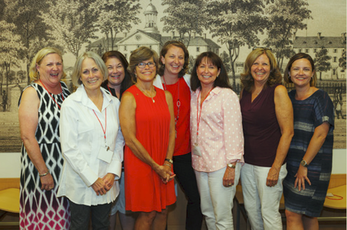 From left, Patricia Swigart ’75, Carol Graebner ’75, Angie Barone ’90, Barbara Pim Bailey ’73, Jennifer Love, Lindsey Goodman Iacovino ’75, Sandra McGrew ’73 and Rachel Pickering ’00. Not pictured: Marisa Button ’04, Christine Falvello ’73 and Jennifer Peterson ’93
