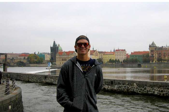 John Donley '14 poses for a photo in Prague. He studied political science in the Czech Republic during the fall semester of his junior year.