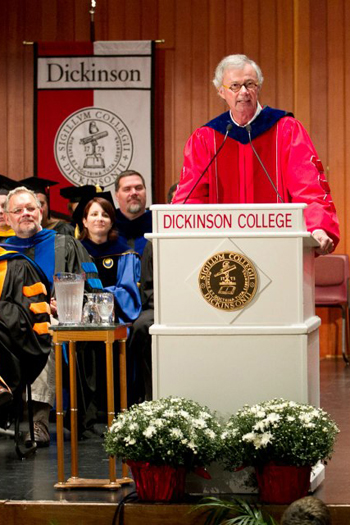 President Durden delivers his speech from the podium.