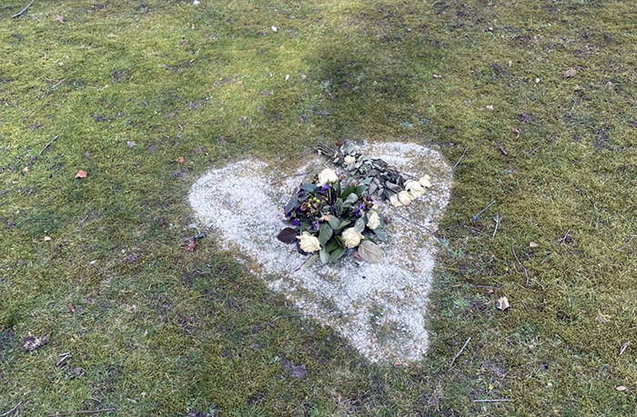 Ashes arranged in the shape of a heart at the Zuyen cemetery in Breda, Netherlands.