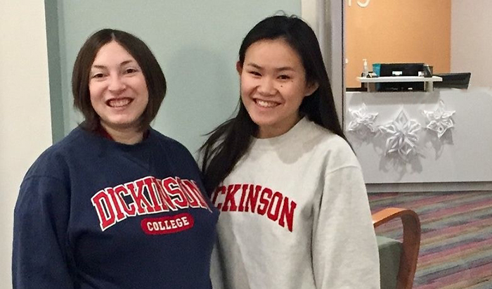 Hester Thorpe Rathbone ’04 (left) hosted Lydia Orr '19 at the Cleveland Rape Crisis Center during the 2018 winter break. “It was great working with another Dickinson alum and seeing how much success she has had in her career and life,” Orr said.
