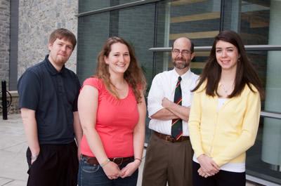 Physics Professor Lars English, Fulbright recipient Julie King, History Professor Jeremy Ball, and Fulbright recipient Allison Murawski.