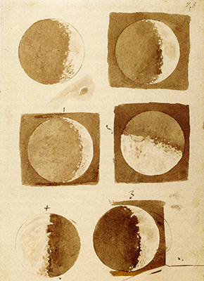 Gallileo's lunar drawings, which gave his public a first close-up glimpse of the moon.