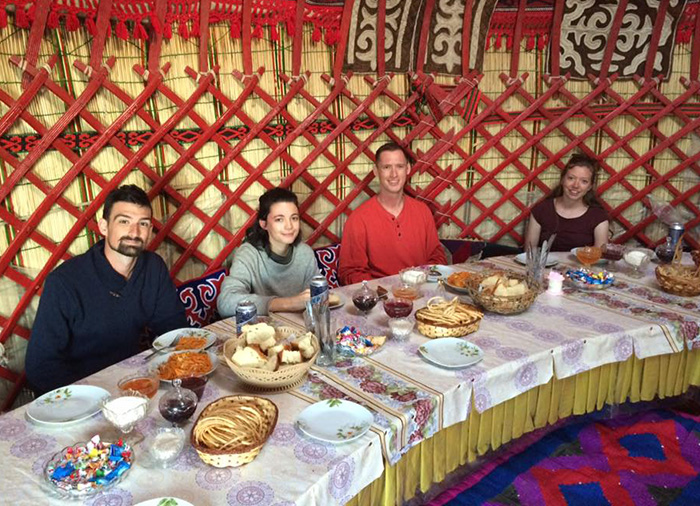 Ausen Dowell '17, with some of the scholars who worked with him as he conducted research as a study-abroad student.