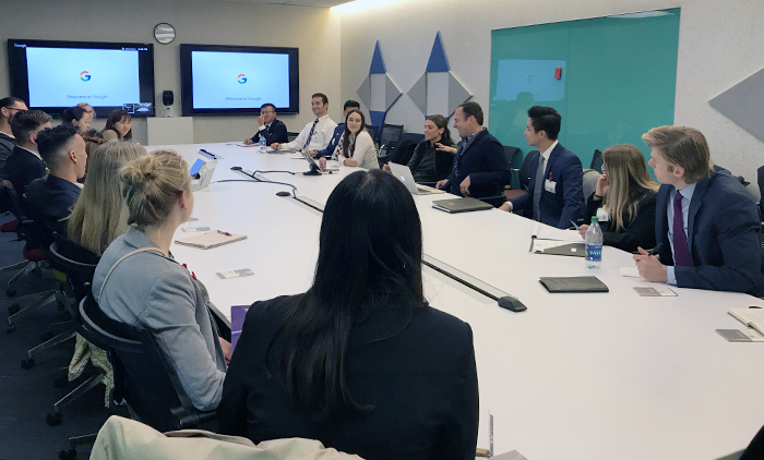 Students meet with Brian Jankovsky ’99 and his colleagues at Google's NYC office.