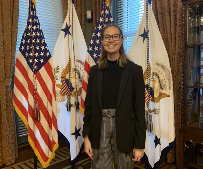 Grace MacDougall '24 visited the White House to meet with Vice President Harris and her staff. Photo courtesy of MacDougall.