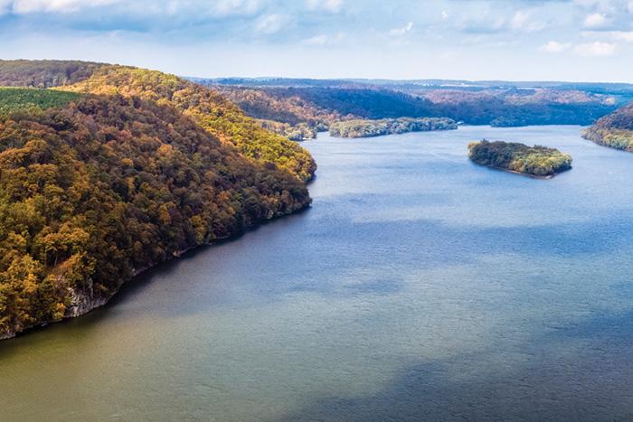 Stock image of hills and water