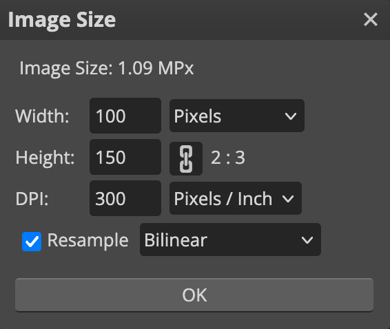 Image Size dialogue box example