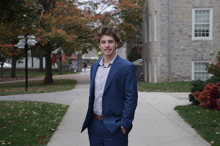 Matthew Seager '27 poses on Dickinson's campus.