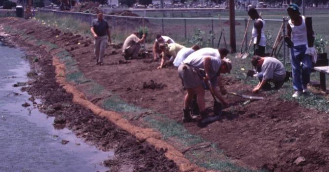 Allarm and volunteers working on the Mully Grub restoration project