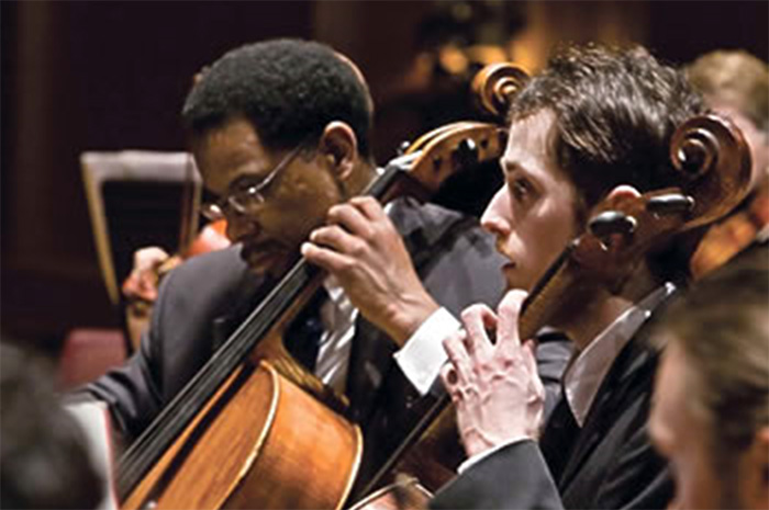Jeff Rodgers ’10 (right) and Michael Cameron (left) perform in April with the Dickinson Orchestra. Rodgers plans to be a math or chemistry teacher and also work with a high-school music program.