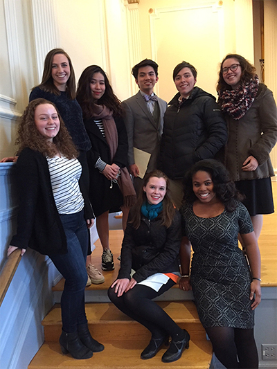 Front row (from left): Abby Duell ’20, Cailin Smith ’18 and Chelsea-Mia Pierre 18. Back row (from left): Fiona Farrell ‘18, Asha Tran ’20, Josh Bennett ’20, Sarah Benamati ’18 and Lillian Carver ’21. 