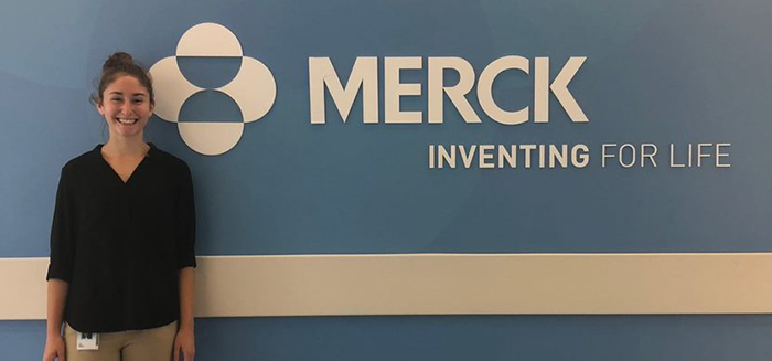 Eryn Nelson '19 has had plenty of experience in the labs at Dickinson, but now she's getting an exclusive glimpse into how a pharmaceutical giant like Merck operates.
