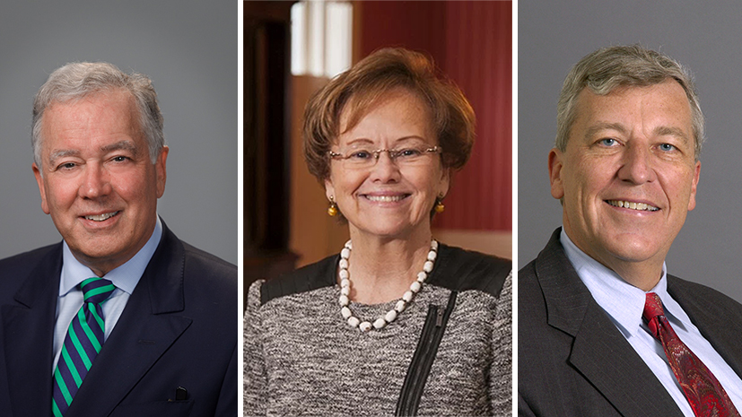 From left: Judge John E. Jones III '77 P'11, President Margee Ensign and Jim Chambers '78.