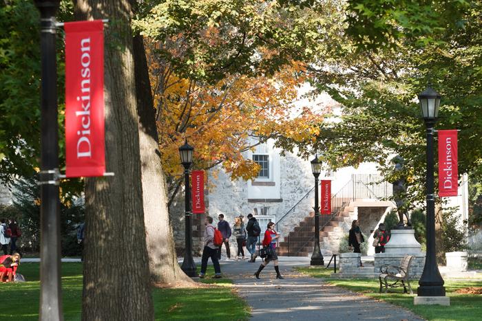 Students walking through campus.