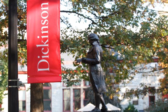 A Dickinson banner attached to a lightpost.