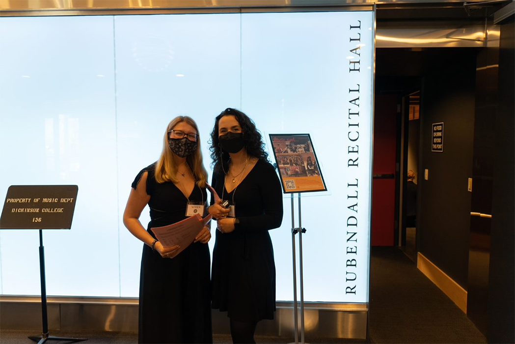 Masked ushers welcome visitors to Rubendall Recital Hall prior to a noonday concert. Photo by Dan Loh.