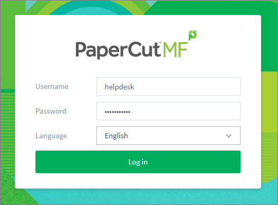 PaperCut Login Screen Image