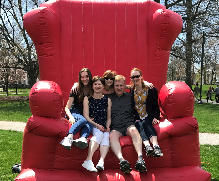 The Pineo family at a Dickinson event. From left: Emily '23, Tania '92, Evan June, Tom '92 and Elizabeth '21.