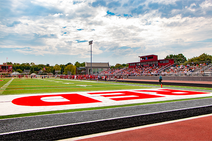 Red and white biddle field 700