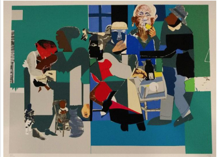 Learning Through Art [After Family Dinner, 1969] (1993) by Romare Bearden. 