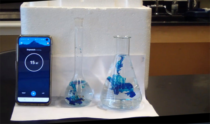 Students view an experiment virtually, then use the data to complete the lab.