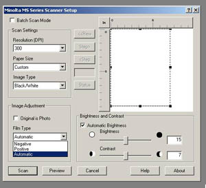 Adobe Acrobat scan settings dialog box