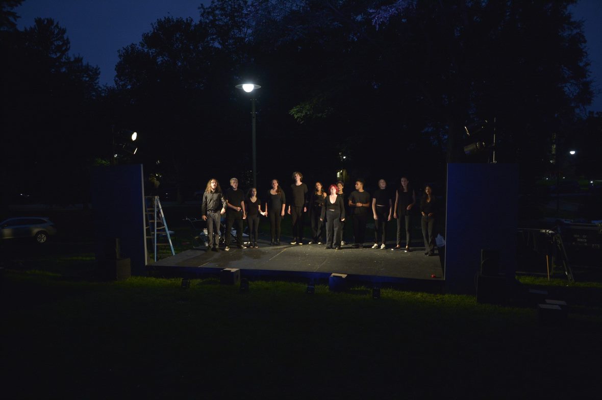 Dickinson's production of Seven Ages of Shakespeare is presented on Morgan Field. Photo by A. Pierce Bounds '71.