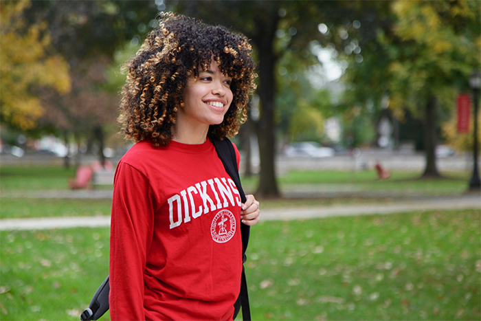 Sharkira Pena Gonzalez '20 (political science) on Dickinson College's campus.