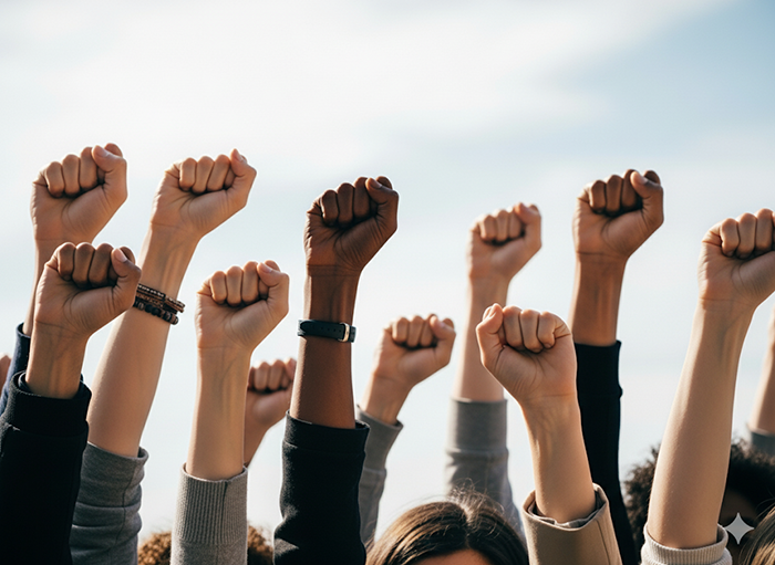 Fists in the air in protest and solidarity