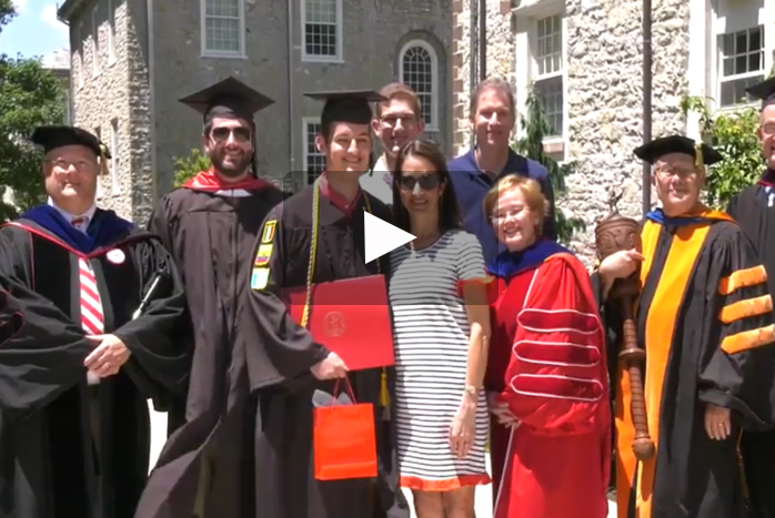 The day of the 2019 Dickinson College Commencement, senior David Swenson '19 was hospitalized, causing him to miss his graduation ceremony. Dickinson recently surprised him with his own ceremony.